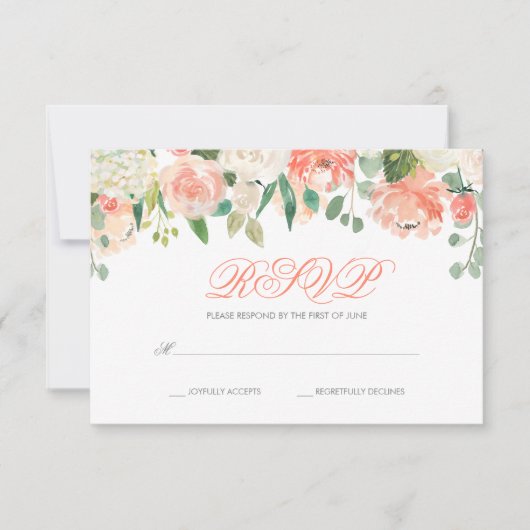 パステルウォーターカラーフラワーズバルミツワーRSVP 出欠カード (正面)