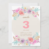 パステルウォーターカラーフラワーズ子供の誕生日招待状 招待状 (正面)