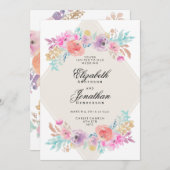 パステルウォーターカラーフラワーズ結婚式招待状 招待状 (正面/裏面)