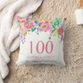 パステルウォーターカラーフラワーズ100誕生日GIft クッション (ブランケット)