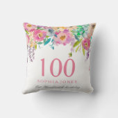 パステルウォーターカラーフラワーズ100誕生日GIft クッション (裏面)