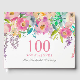 パステルウォーターカラーフラワーズ100thバースデーパーティー ゲストブック