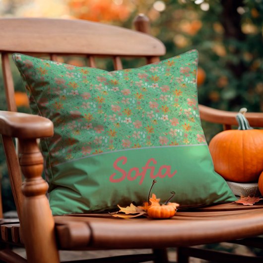 パステルウォーターカラーフラワーボーホグリーン装飾用クッション クッション