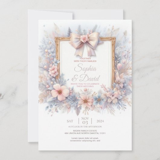 パステルウォーターカラーフラワー結婚式招待状 招待状 (正面)