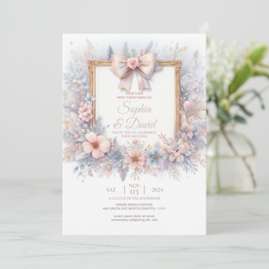 パステルウォーターカラーフラワー結婚式招待状 招待状 (スタンド正面)