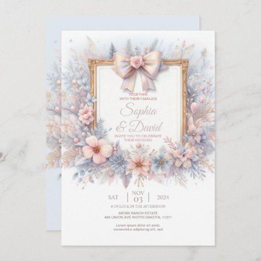 パステルウォーターカラーフラワー結婚式招待状 招待状 (正面/裏面)