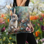 パステルウォーターカラーフローラウッドランドバニーイースター トートバッグ