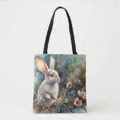 パステルウォーターカラーフローラウッドランドバニーイースター トートバッグ (正面)