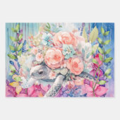 パステルウォーターカラーフローラウミガメ ラッピングペーパーシート (正面3)