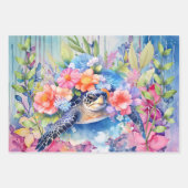 パステルウォーターカラーフローラウミガメ ラッピングペーパーシート (正面2)