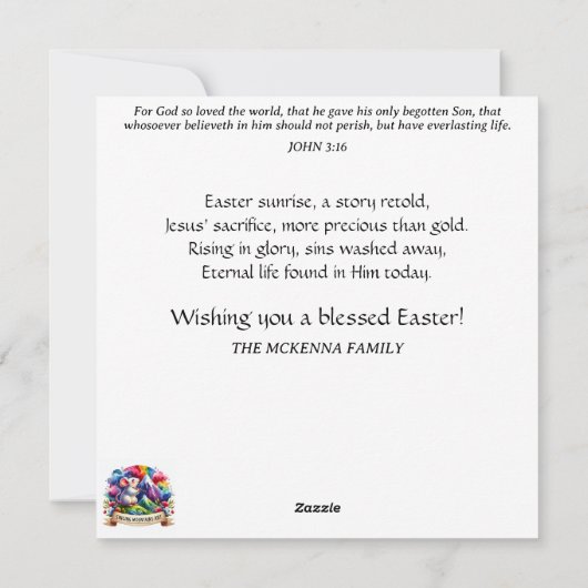 パステルウォーターカラーフローラバニーイースターブランチ シーズンカード (裏面)