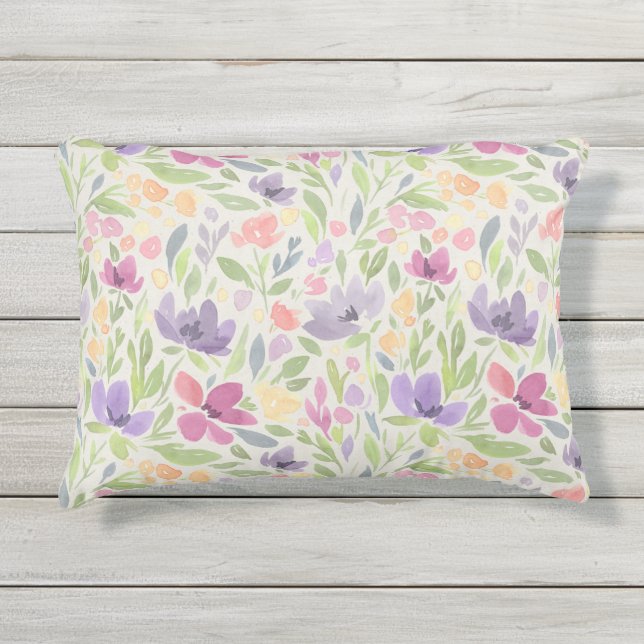 パステルウォーターカラーフローラパティオデコール アウトドアクッション (正面)