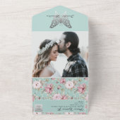 パステルウォーターカラーフローラピンクブルー結婚ズ オールインワン招待状 (外側)