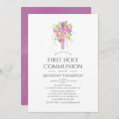 パステルウォーターカラーフローラファーストホーリーコミュニオン 招待状 (正面/裏面)