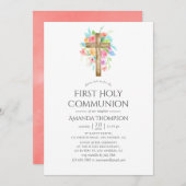 パステルウォーターカラーフローラファーストホーリーコミュニオン 招待状 (正面/裏面)