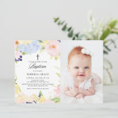 パステルウォーターカラーフローラフレームフォトバプテスマ 招待状 (スタンド正面)