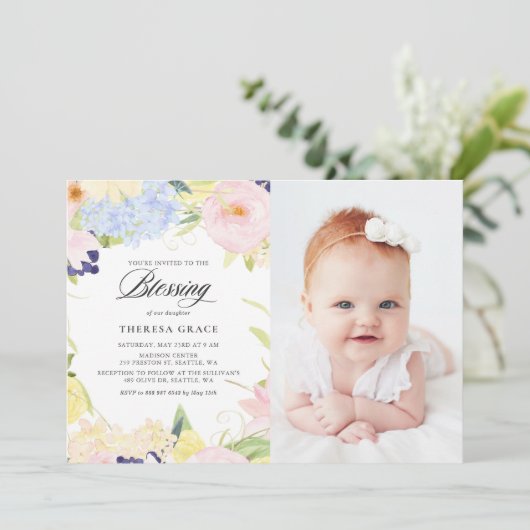 パステルウォーターカラーフローラフレームフォト賛美ズ 招待状 (スタンド正面)
