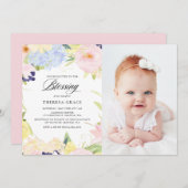 パステルウォーターカラーフローラフレームフォト賛美ズ 招待状 (正面/裏面)