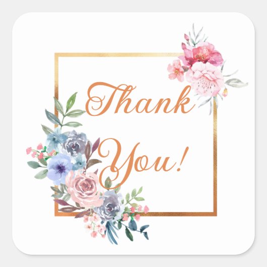 パステルウォーターカラーフローラブーケサンキュー スクエアシール (正面)