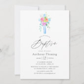 パステルウォーターカラーフローラボーイバプテスマ 招待状 (正面)