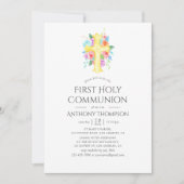 パステルウォーターカラーフローラボーイファーストホーリーコミュニオン 招待状 (正面)