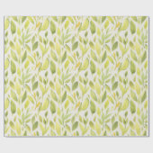 パステルウォーターカラーフローラミントグリーン葉ズ ラッピングペーパー (フラット)