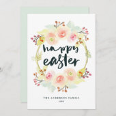 パステルウォーターカラーフローラリースハッピーイースター シーズンカード (正面/裏面)