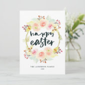 パステルウォーターカラーフローラリースハッピーイースター シーズンカード (スタンド正面)