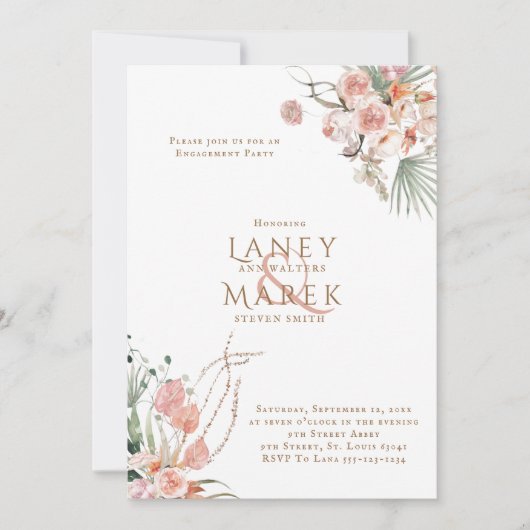パステルウォーターカラーフローラ婚約パーティ 招待状 (正面)