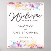 パステルウォーターカラーフローラ結婚ウェルカム ポスター (正面)