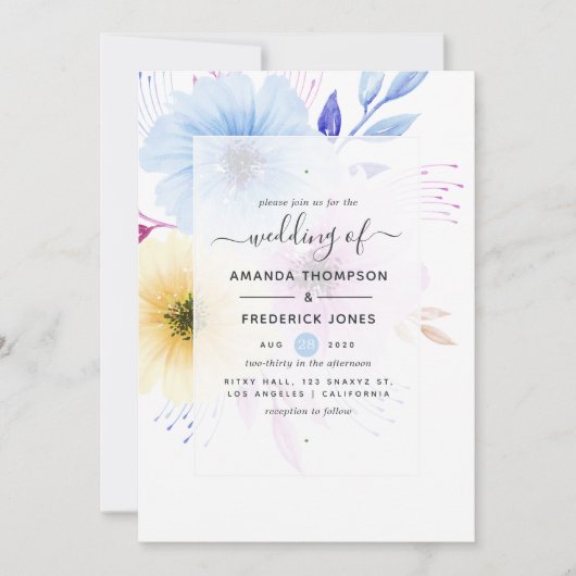 パステルウォーターカラーフローラ結婚式招待状 招待状 (正面)