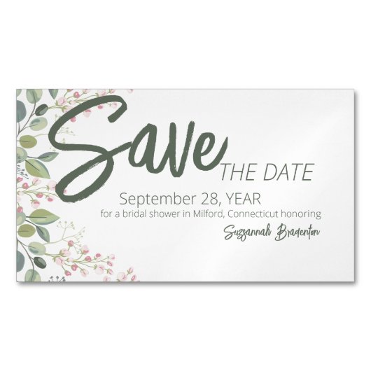 パステルウォーターカラーフローラ縁どブライダルシャワー マグネット名刺 (正面)