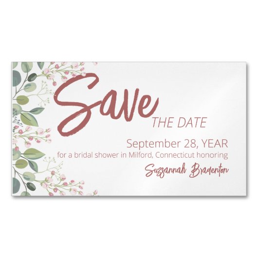 パステルウォーターカラーフローラ縁どブライダルシャワー マグネット名刺 (正面)