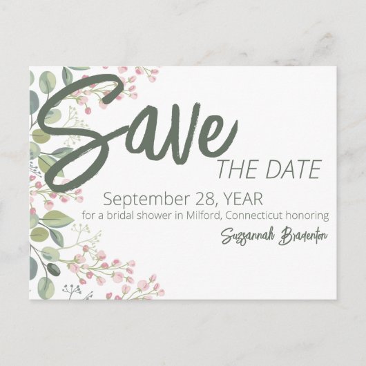 パステルウォーターカラーフローラ縁どブライダルシャワー 案内ポストカード (正面)