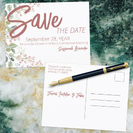 パステルウォーターカラーフローラ縁どブライダルシャワー 案内ポストカード