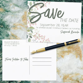 パステルウォーターカラーフローラ縁どブライダルシャワー 案内ポストカード