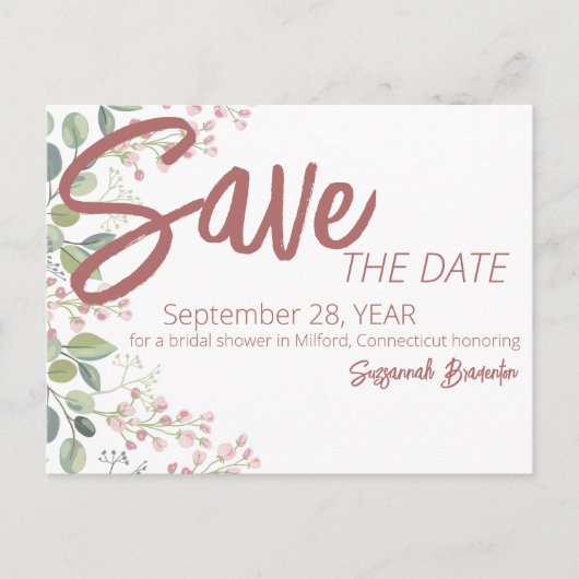 パステルウォーターカラーフローラ縁どブライダルシャワー 案内ポストカード (正面)