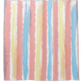 パステルウォーターカラーブルーピンクイエローストライプズ シャワーカーテン (正面)