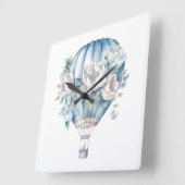 パステルウォーターカラーブルーホワイトホットエアバルーン スクエア壁時計 (傾斜)