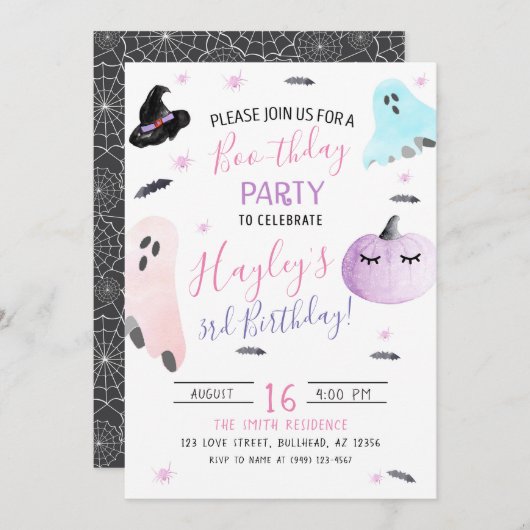 パステルウォーターカラーブーツデイ幽霊招待状 招待状 (正面/裏面)