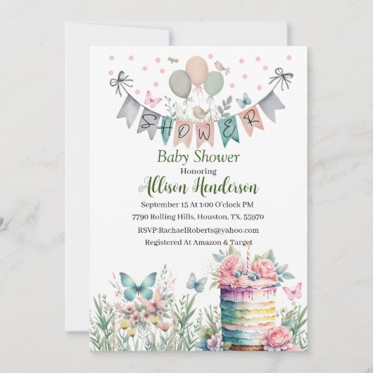 パステルウォーターカラーベビーシャワー招待状 招待状 (正面)