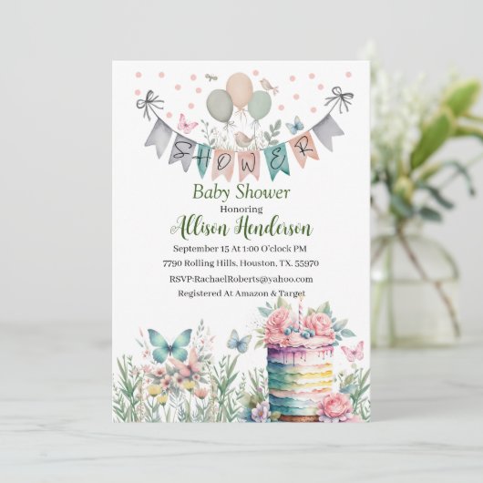 パステルウォーターカラーベビーシャワー招待状 招待状 (スタンド正面)