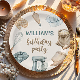 パステルウォーターカラーベーキングボーイ誕生日 ペーパープレート