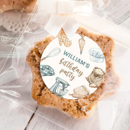 パステルウォーターカラーベーキングボーイ誕生日 ラウンドシール