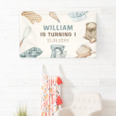 パステルウォーターカラーベーキングボーイ誕生日 横断幕 (インサイチュ)