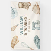 パステルウォーターカラーベーキングボーイ誕生日 横断幕 (縦)