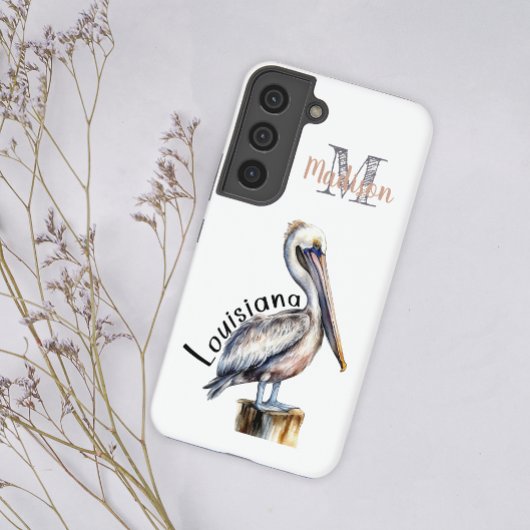 パステルウォーターカラーペリカンルイジアナイニシャル名 SAMSUNG GALAXYケース