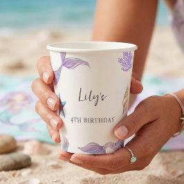 パステルウォーターカラーマーメイド誕生日パーティー紙コップ 紙コップ