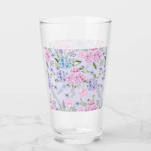 パステルウォーターカラーミックスドカラーアジサイの花 タンブラーグラス (正面)