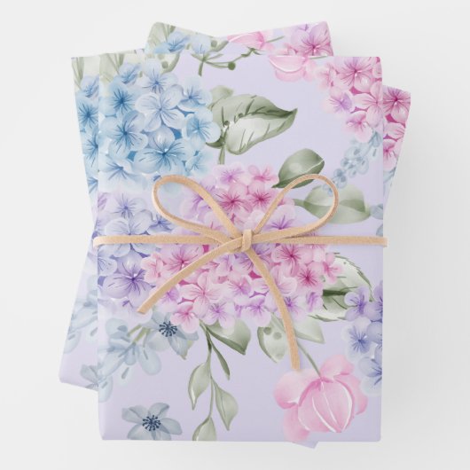 パステルウォーターカラーミックスドカラーアジサイの花 ラッピングペーパーシート (インサイチュ)